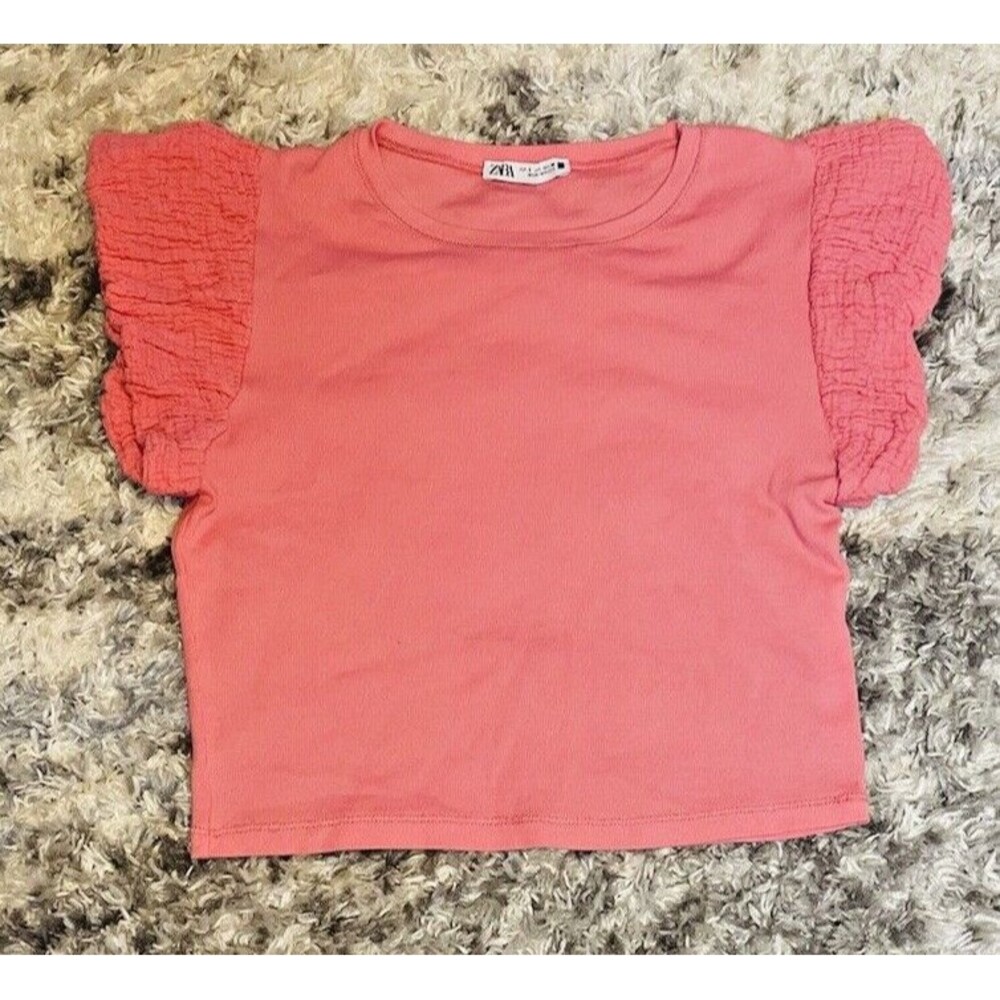 Zara Flutter Sleeve Crop Top Pink Shirt Women’s Small A40